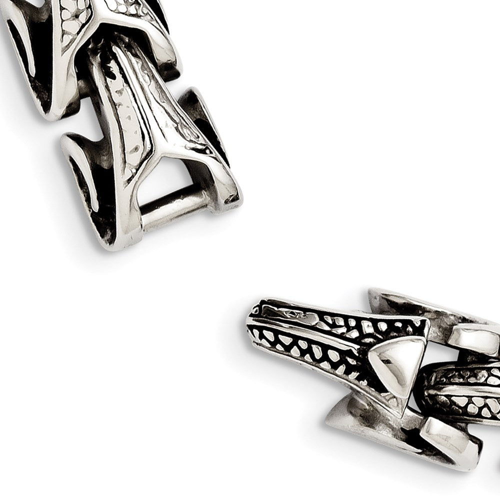 Chisel Stainless Steel Antiqued and Polished 8.5 inch Dragon Scale Link Bracelet SRB983-8.5