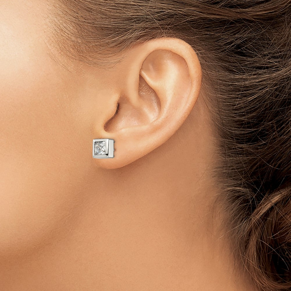 SRE1007 Chisel Stainless Steel Polished Square CZ Post Earrings