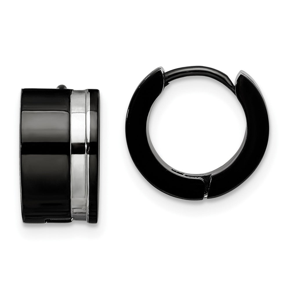 SRE1009 Chisel Stainless Steel Polished Black IP-plated Hinged Hoop Earrings
