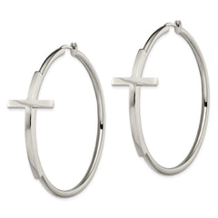 SRE1040 Chisel Stainless Steel Polished Large Cross Hoop Earrings