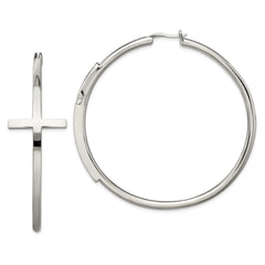SRE1040 Chisel Stainless Steel Polished Large Cross Hoop Earrings