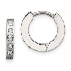 SRE104 Chisel Stainless Steel Brushed and Polished with CZ 2mm Hinged Hoop Earrings