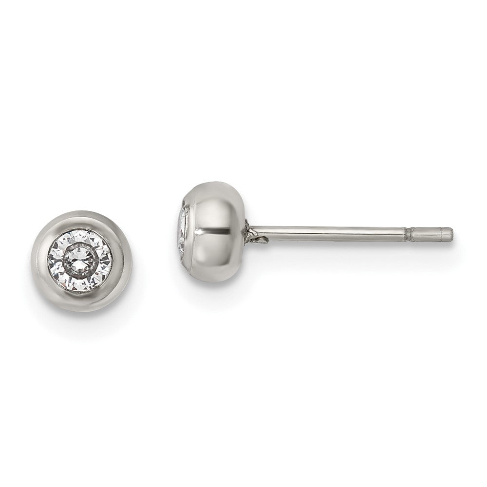 SRE1067 Chisel Stainless Steel Polished 3mm Bezel CZ Stud Post Earrings