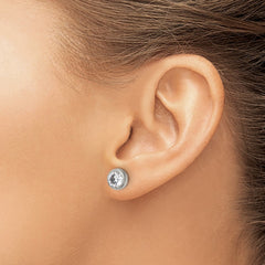SRE1070 Chisel Stainless Steel Polished 6mm Bezel CZ Stud Post Earrings