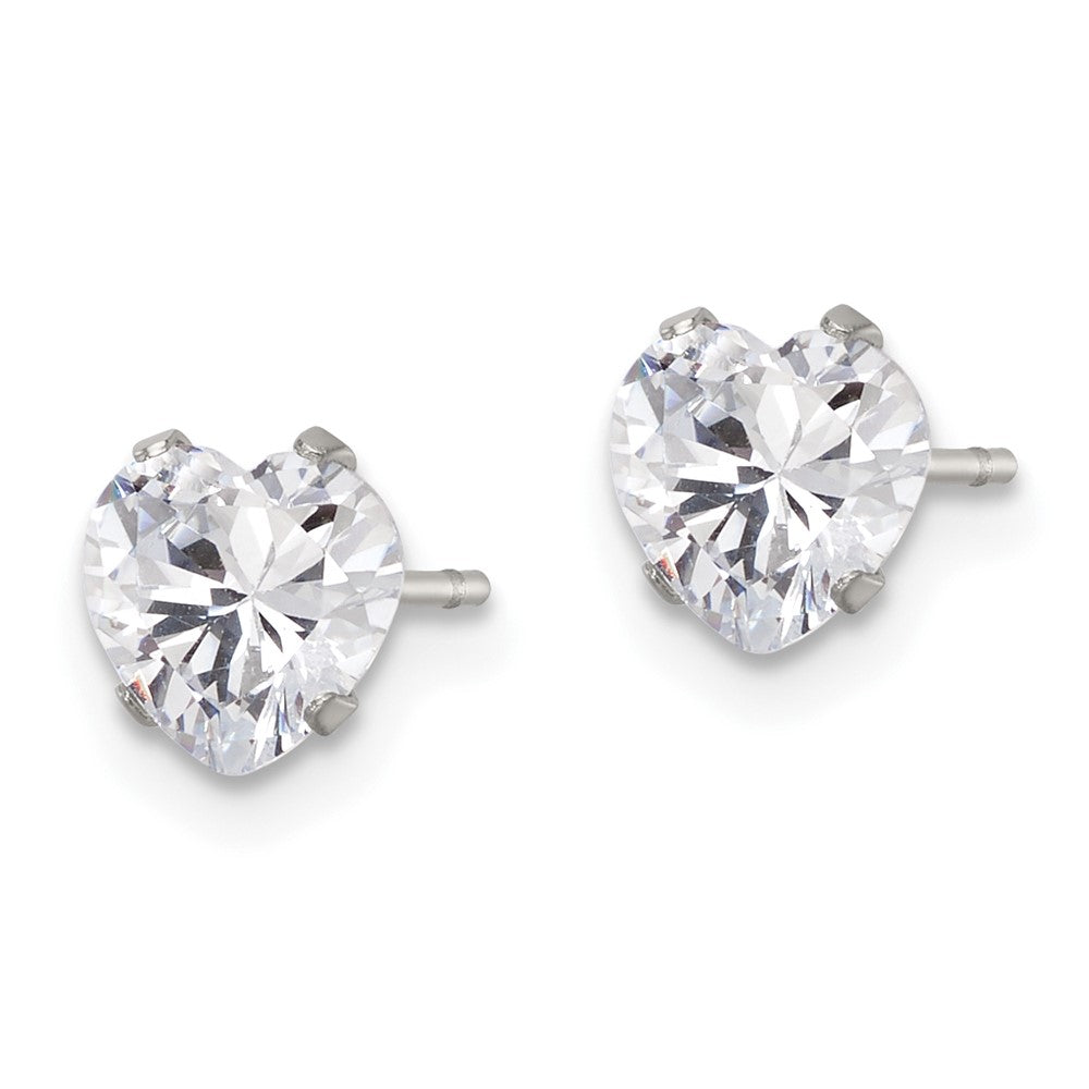SRE1077 Chisel Stainless Steel Polished 6mm Heart CZ Stud Post Earrings
