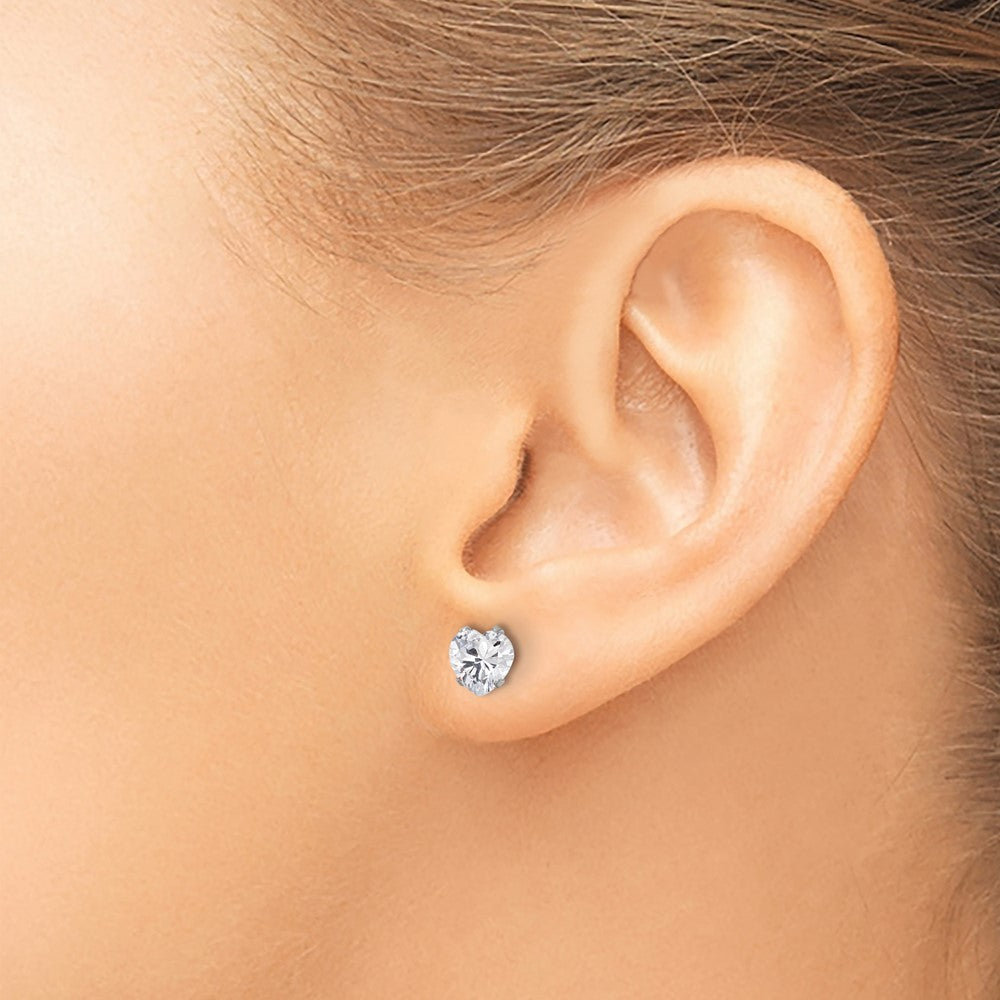 SRE1077 Chisel Stainless Steel Polished 6mm Heart CZ Stud Post Earrings