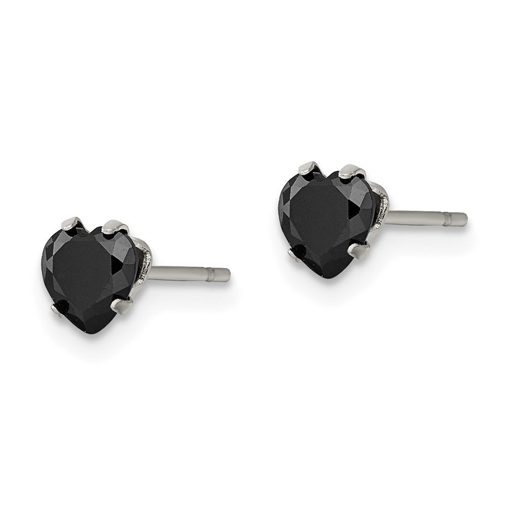 SRE1081 Chisel Stainless Steel Polished 5mm Black Heart CZ Stud Post Earrings