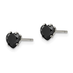 SRE1081 Chisel Stainless Steel Polished 5mm Black Heart CZ Stud Post Earrings