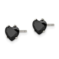 SRE1082 Chisel Stainless Steel Polished 6mm Black Heart CZ Stud Post Earrings