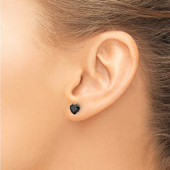 SRE1082 Chisel Stainless Steel Polished 6mm Black Heart CZ Stud Post Earrings