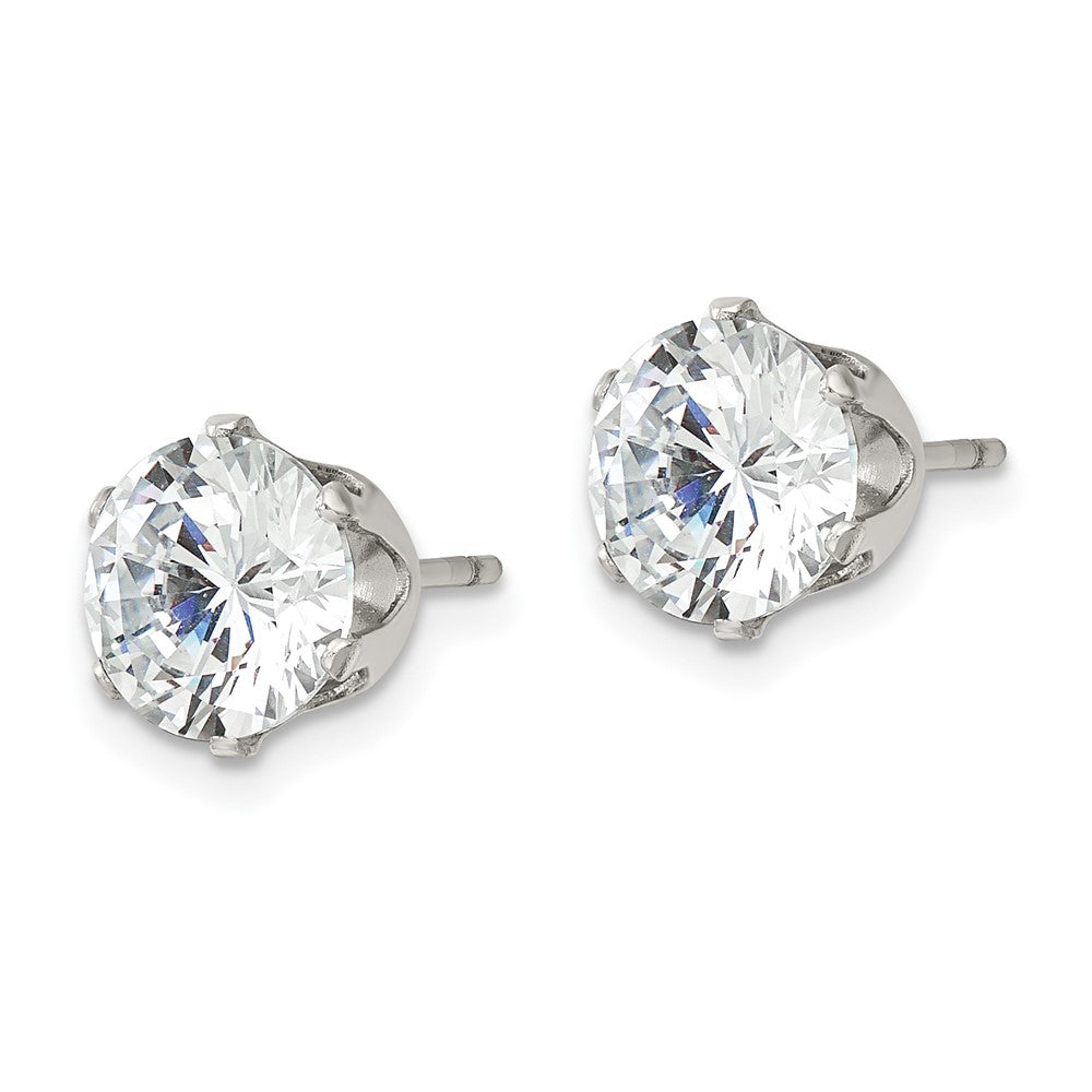 SRE1087 Chisel Stainless Steel Polished 8mm Round CZ Stud Post Earrings