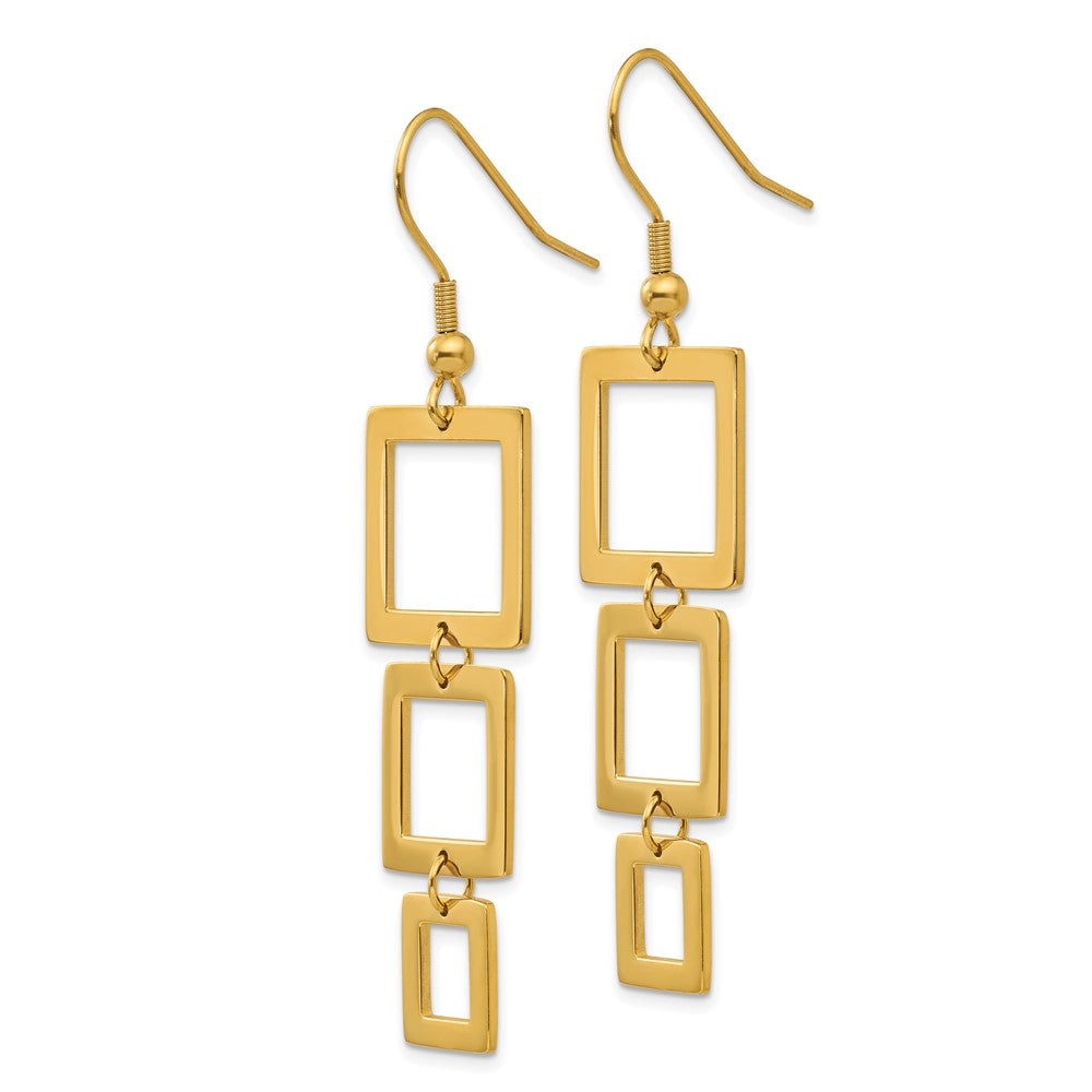 SRE109 Chisel Stainless Steel Polished Yellow IP-plated Squares Dangle Shepherd Hook Earrings