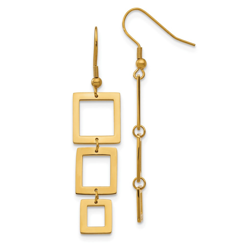 SRE109 Chisel Stainless Steel Polished Yellow IP-plated Squares Dangle Shepherd Hook Earrings