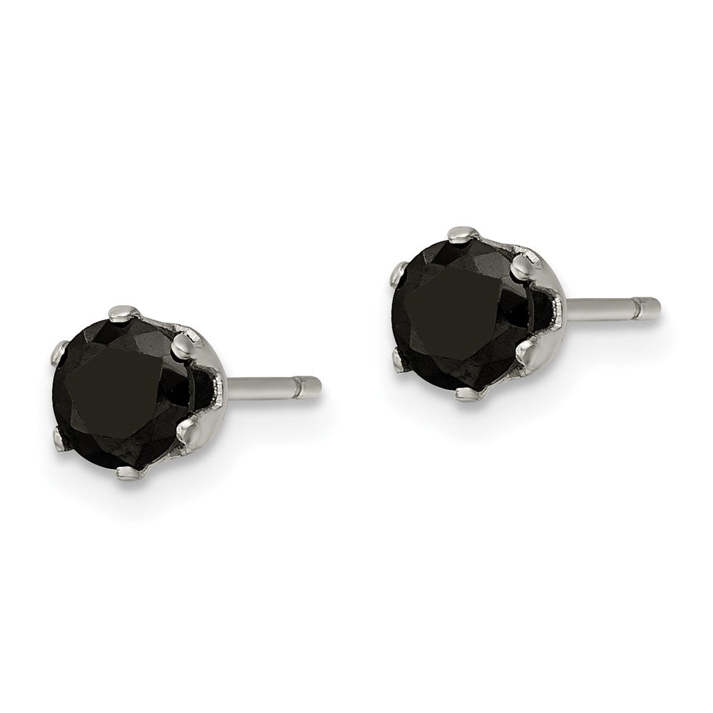 SRE1093 Chisel Stainless Steel Polished 5mm Black Round CZ Stud Post Earrings