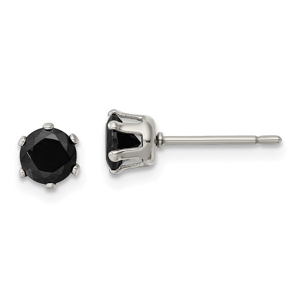 SRE1093 Chisel Stainless Steel Polished 5mm Black Round CZ Stud Post Earrings
