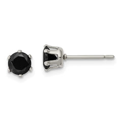 SRE1093 Chisel Stainless Steel Polished 5mm Black Round CZ Stud Post Earrings