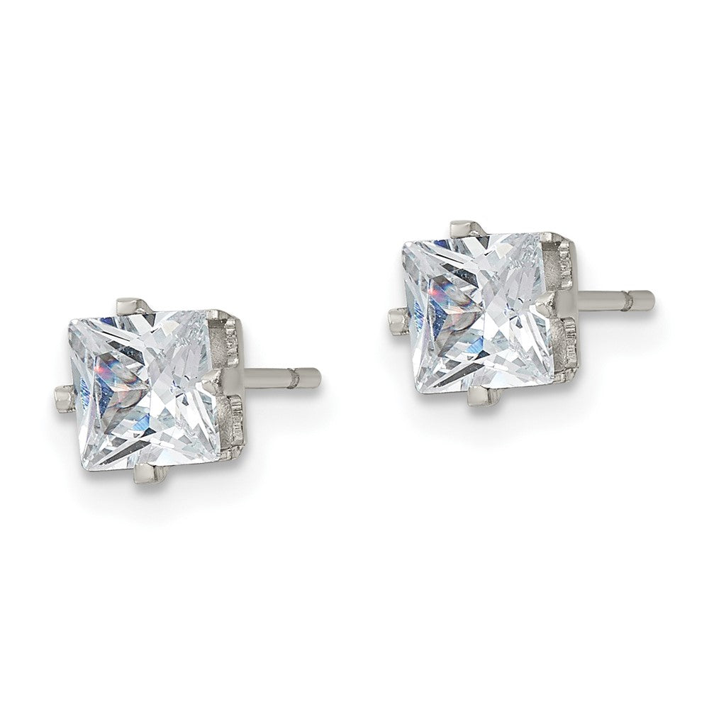 SRE1101 Chisel Stainless Steel Polished 5mm Square CZ Stud Post Earrings