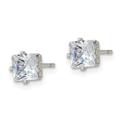 SRE1101 Chisel Stainless Steel Polished 5mm Square CZ Stud Post Earrings