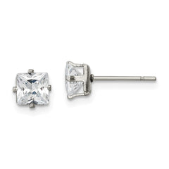 SRE1101 Chisel Stainless Steel Polished 5mm Square CZ Stud Post Earrings