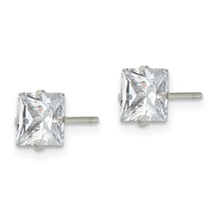 SRE1102 Chisel Stainless Steel Polished 6mm Square CZ Stud Post Earrings
