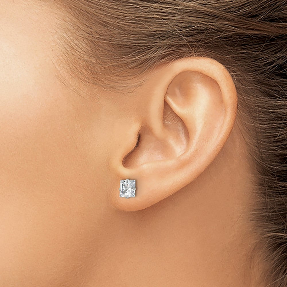 SRE1102 Chisel Stainless Steel Polished 6mm Square CZ Stud Post Earrings