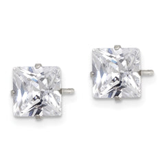 SRE1103 Chisel Stainless Steel Polished 7mm Square CZ Stud Post Earrings