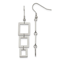 SRE110 Chisel Stainless Steel Polished Squares Dangle Shepherd Hook Earrings