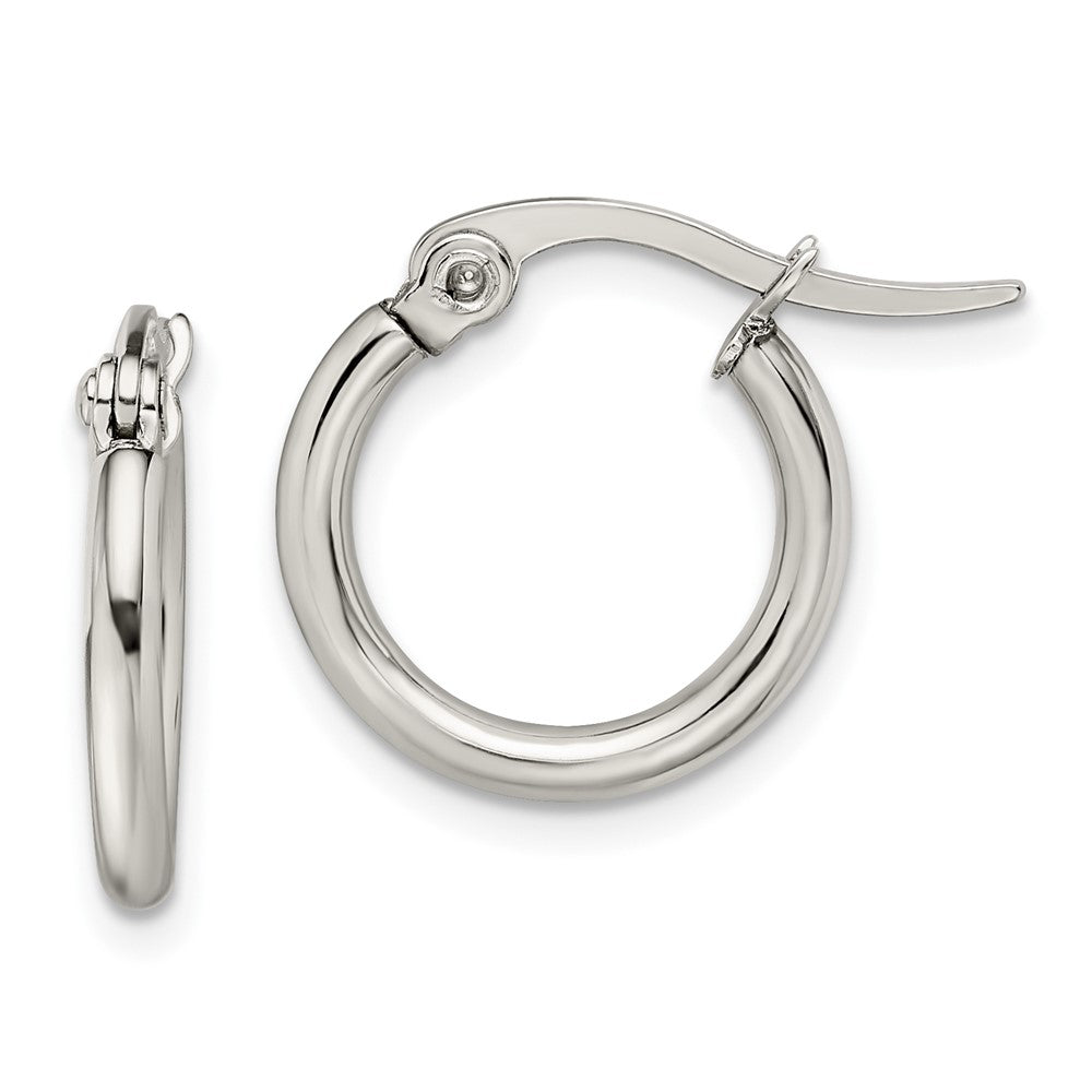 SRE111 Chisel Stainless Steel Polished 15.5mm Diameter 2mm Hoop Earrings