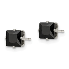 SRE1110 Chisel Stainless Steel Polished 5mm Black Square CZ Stud Post Earrings