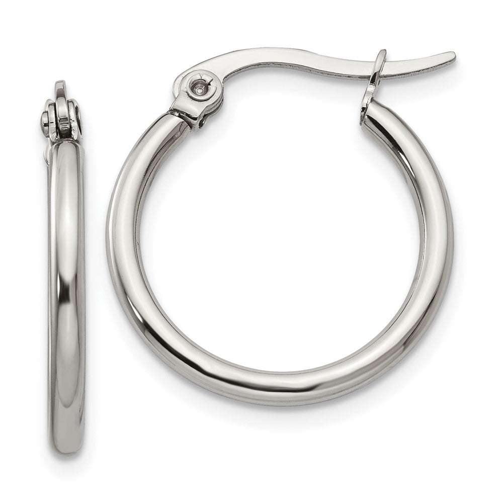 SRE112 Chisel Stainless Steel Polished 19.5mm Diameter 2mm Hoop Earrings