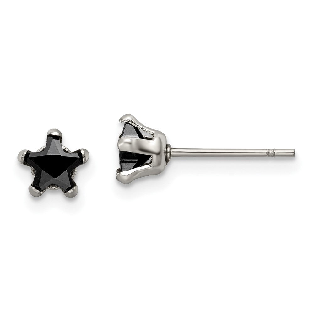 SRE1124 Chisel Stainless Steel Polished 5mm Black Star CZ Stud Post Earrings