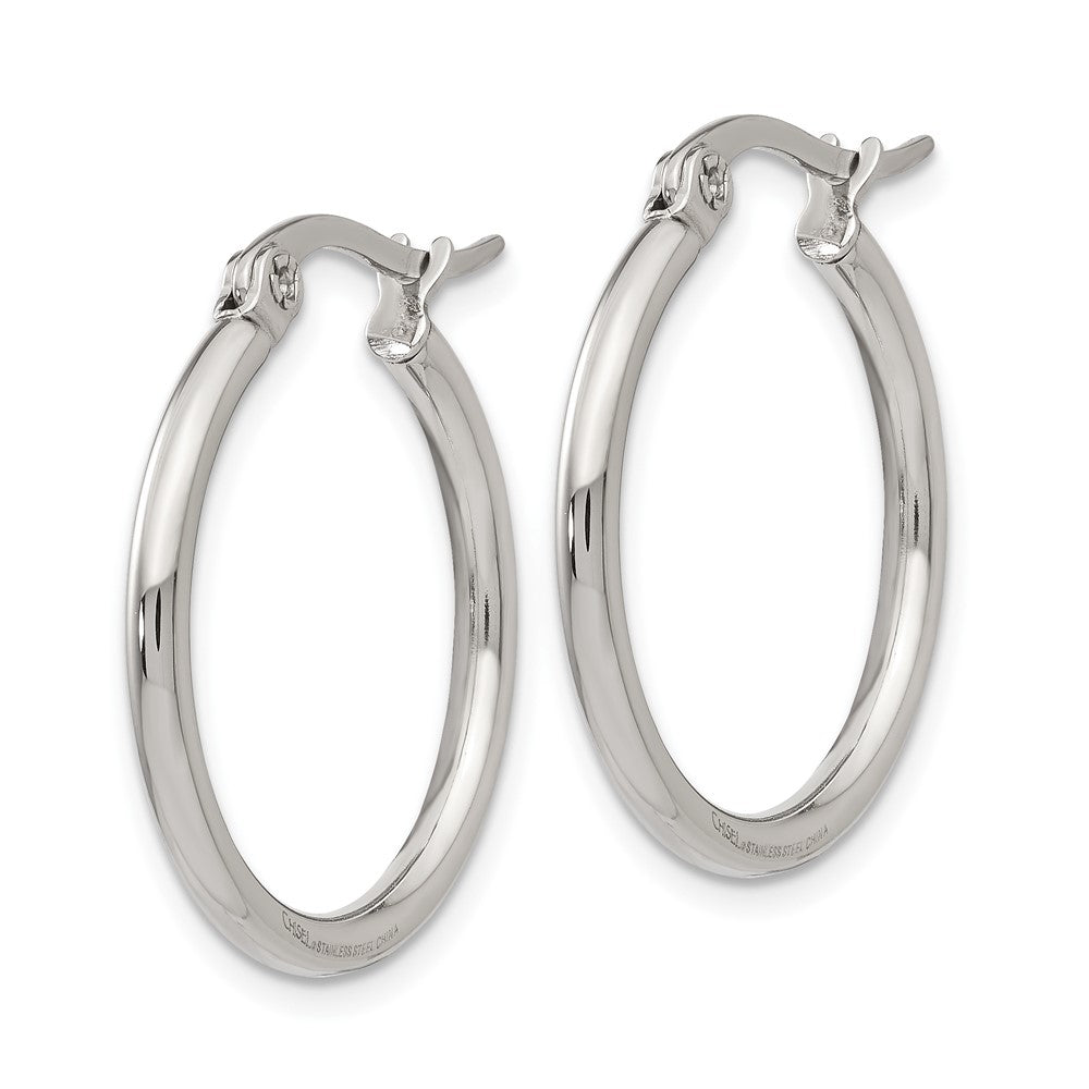 SRE113 Chisel Stainless Steel Polished 22mm Diameter 2mm Hoop Earrings