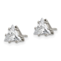 SRE1131 Chisel Stainless Steel Polished 6mm Triangle CZ Stud Post Earrings