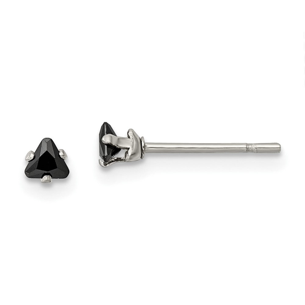 SRE1132 Chisel Stainless Steel Polished 3mm Black Triangle CZ Stud Post Earrings