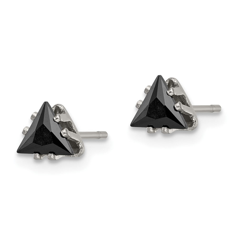 SRE1134 Chisel Stainless Steel Polished 5mm Black Triangle CZ Stud Post Earrings