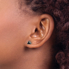 SRE1134 Chisel Stainless Steel Polished 5mm Black Triangle CZ Stud Post Earrings