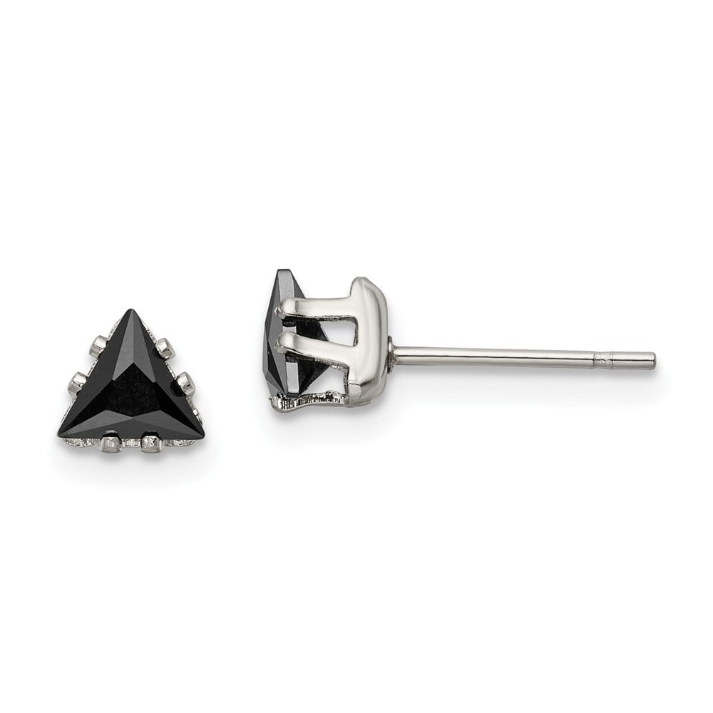 SRE1134 Chisel Stainless Steel Polished 5mm Black Triangle CZ Stud Post Earrings