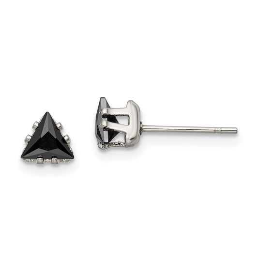 SRE1134 Chisel Stainless Steel Polished 5mm Black Triangle CZ Stud Post Earrings