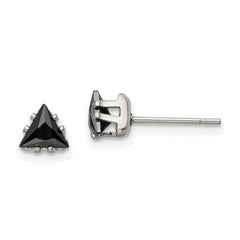 SRE1134 Chisel Stainless Steel Polished 5mm Black Triangle CZ Stud Post Earrings