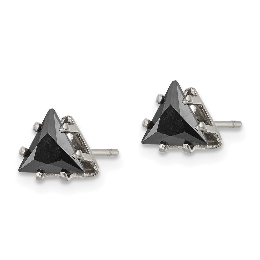 SRE1135 Chisel Stainless Steel Polished 6mm Black Triangle CZ Stud Post Earrings