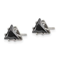 SRE1135 Chisel Stainless Steel Polished 6mm Black Triangle CZ Stud Post Earrings