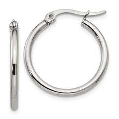 SRE113 Chisel Stainless Steel Polished 22mm Diameter 2mm Hoop Earrings