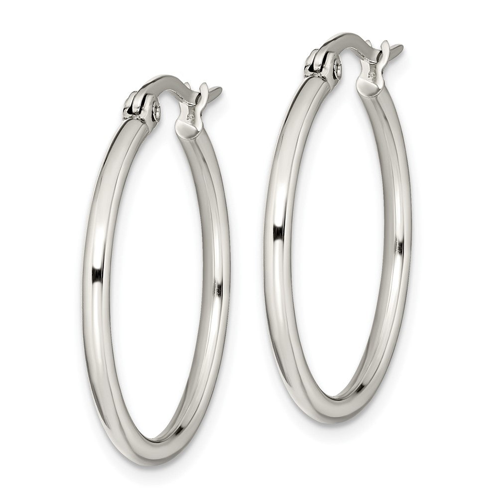 SRE114 Chisel Stainless Steel Polished 27mm Diameter 2mm Hoop Earrings