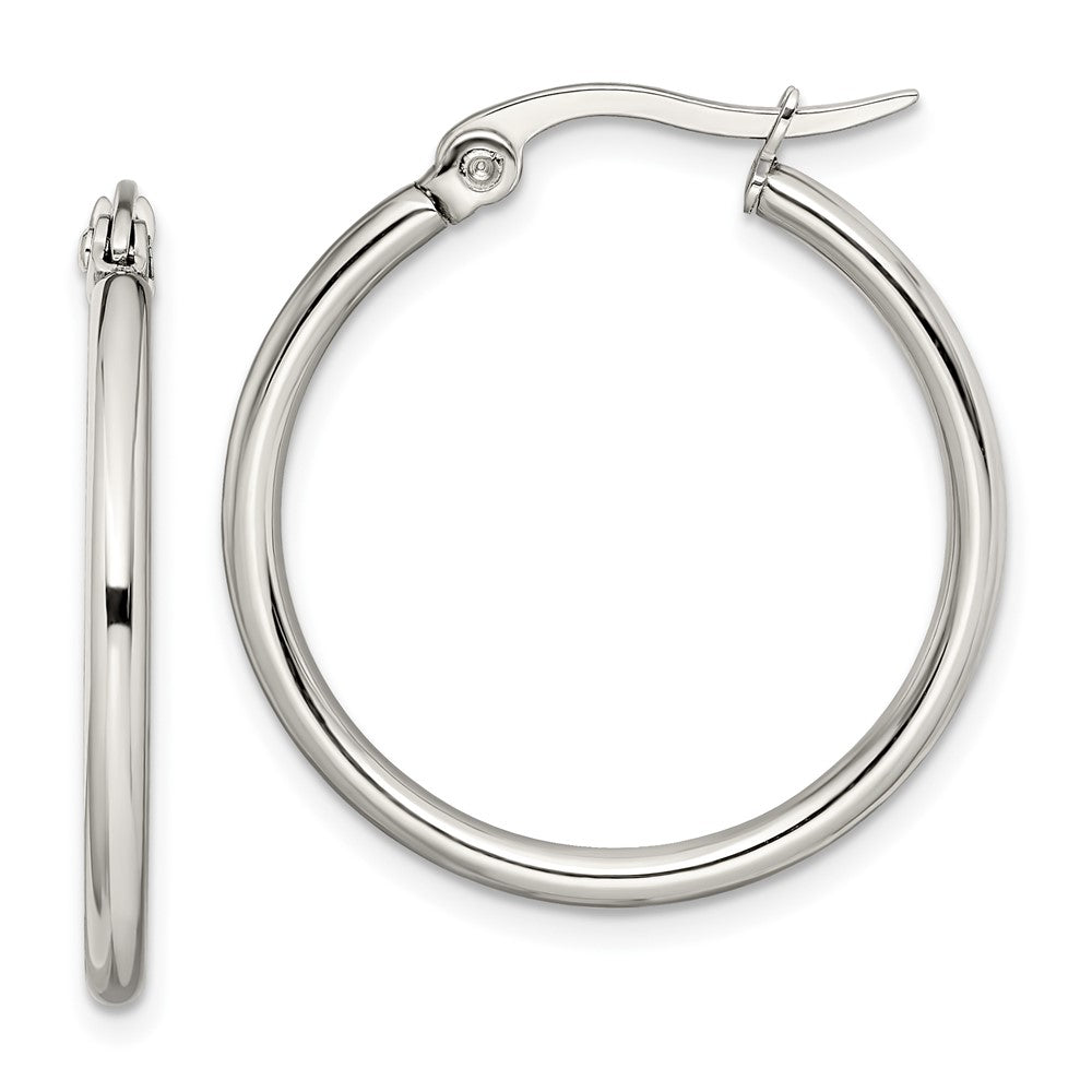 SRE114 Chisel Stainless Steel Polished 27mm Diameter 2mm Hoop Earrings