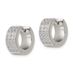 SRE1141 Chisel Stainless Steel Polished with 3 Rows of CZ 2.4mm Hinged Hoop Earrings