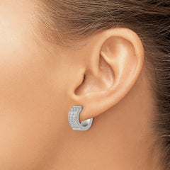 SRE1141 Chisel Stainless Steel Polished with 3 Rows of CZ 2.4mm Hinged Hoop Earrings