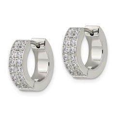 SRE1142 Chisel Stainless Steel Polished with 2 Rows of CZ 2.3mm Hinged Hoop Earrings