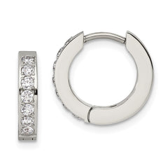 SRE1143 Chisel Stainless Steel Polished with 1 Row of CZ 2.3mm Hinged Hoop Earrings