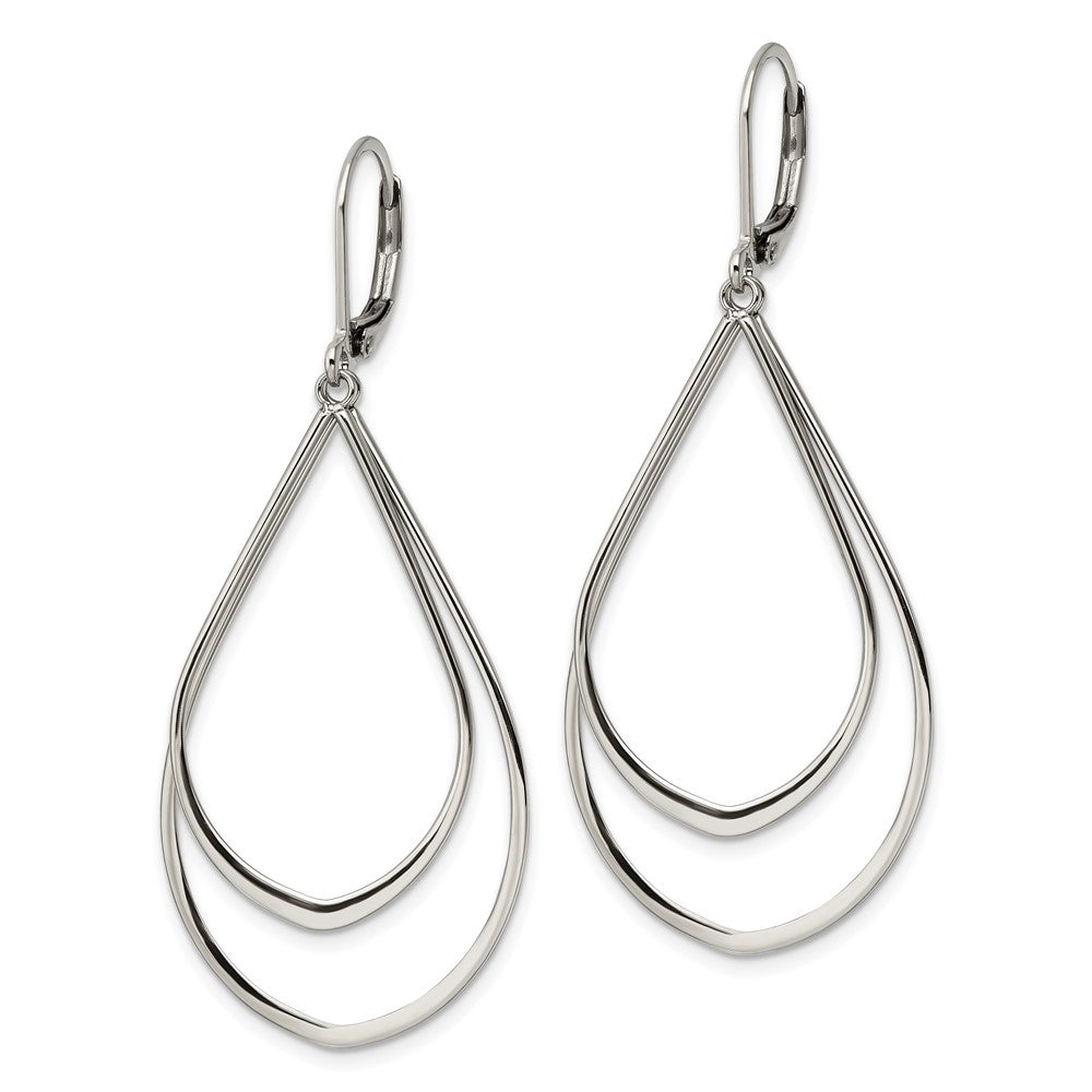 SRE1144 Chisel Stainless Steel Polished Double Teardrop Dangle Leverback Earrings