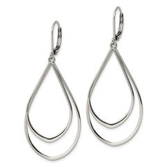 SRE1144 Chisel Stainless Steel Polished Double Teardrop Dangle Leverback Earrings